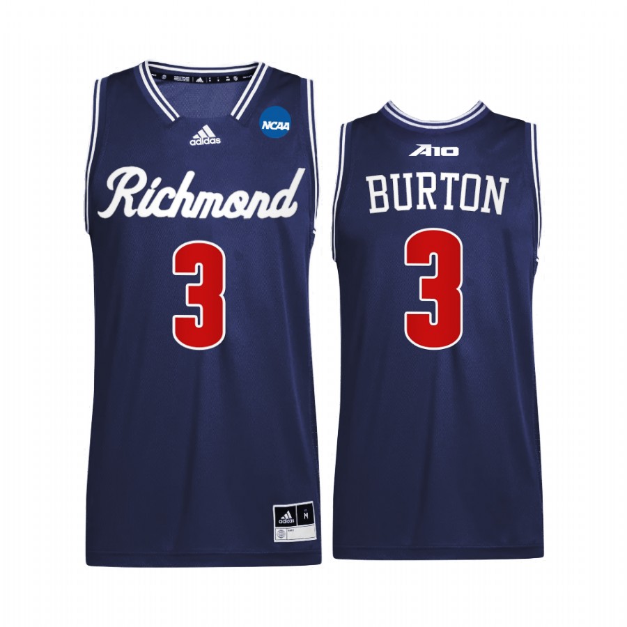 Richmond Spiders Tyler Burton Jersey 2022 NCAA March Madness Navy  Uniform