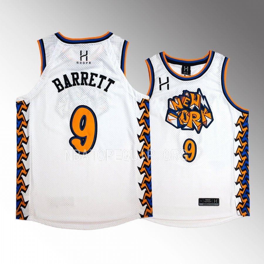 RJ Barrett New York Knicks White #9 Jersey Graffiti Fashion Fit