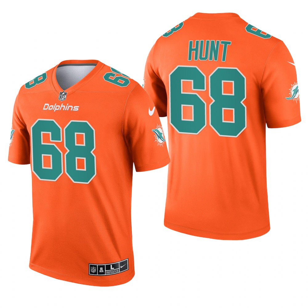 Robert Hunt Miami Dolphins Orange Jersey Inverted Legend - Men's