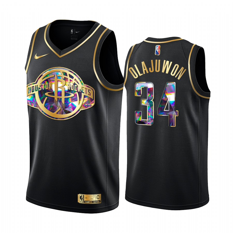 Rockets Hakeem Olajuwon NBA 75th Anniversary Team Jersey Black Diamond Edition