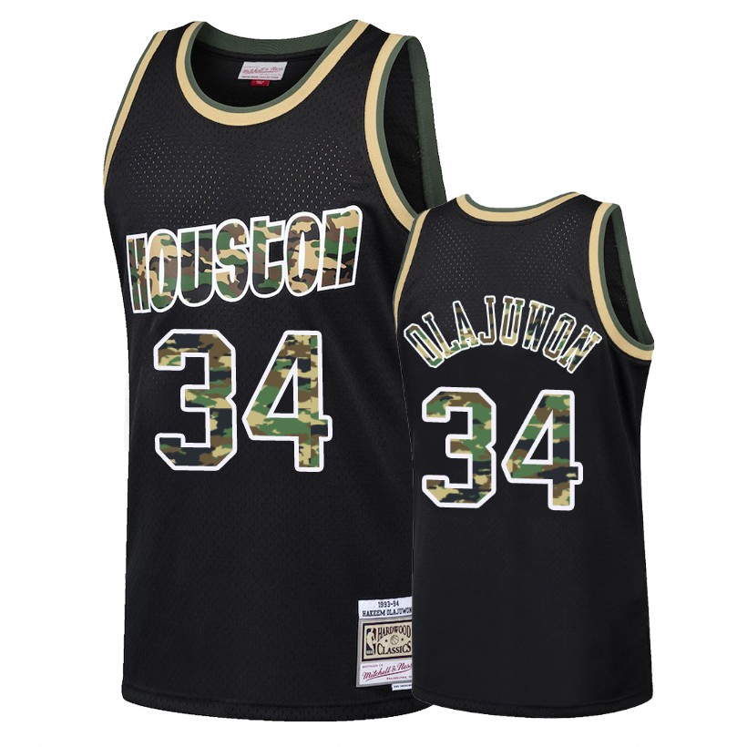 Rockets Male Hakeem Olajuwon #34 Straight Fire Camo Black Jersey