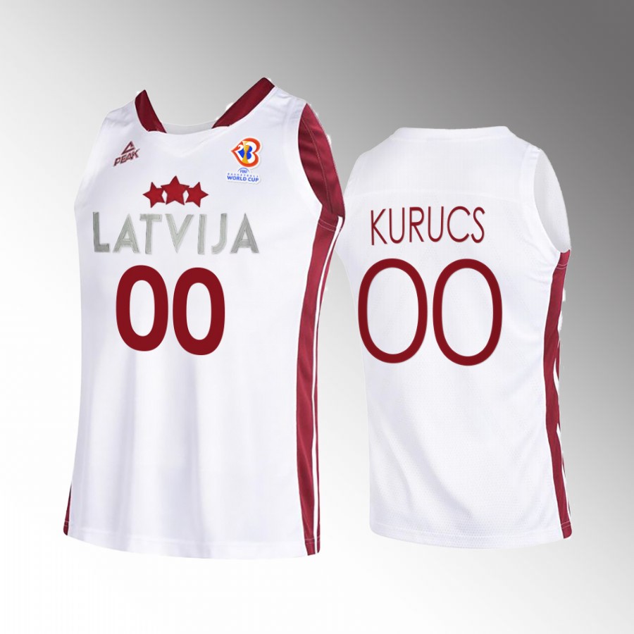 Rodions Kurucs Latvia  2023 FIBA World Cup White Jersey Home #00