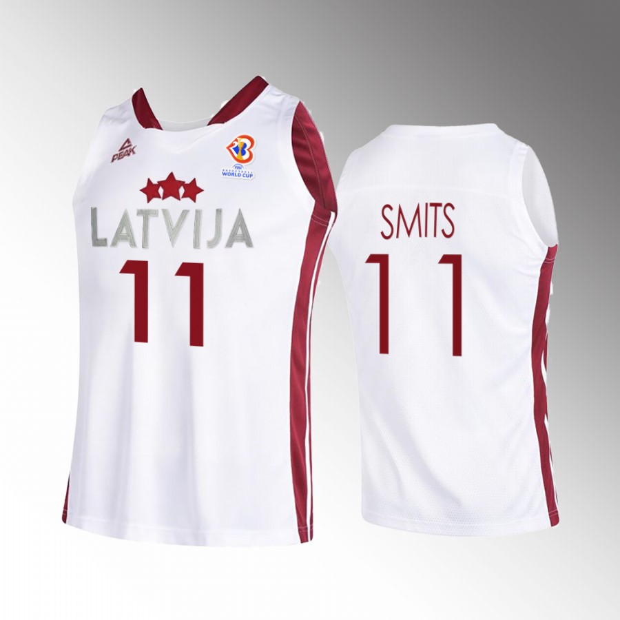 Rolands Smits Latvia  2023 FIBA World Cup White Jersey Home #11