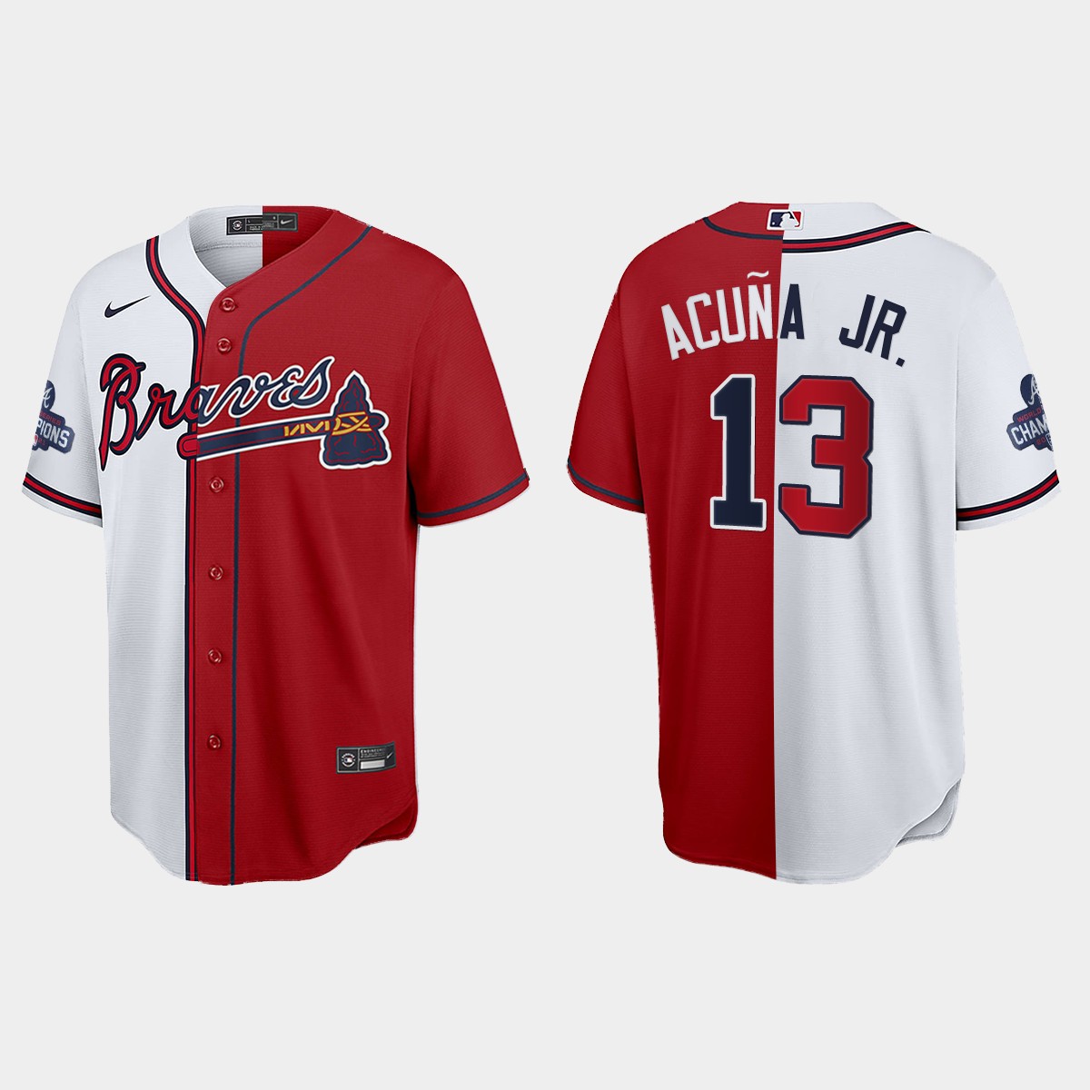 Ronald Acuna Jr. Atlanta Braves 2021 World Series Champions Split Jersey - Red White