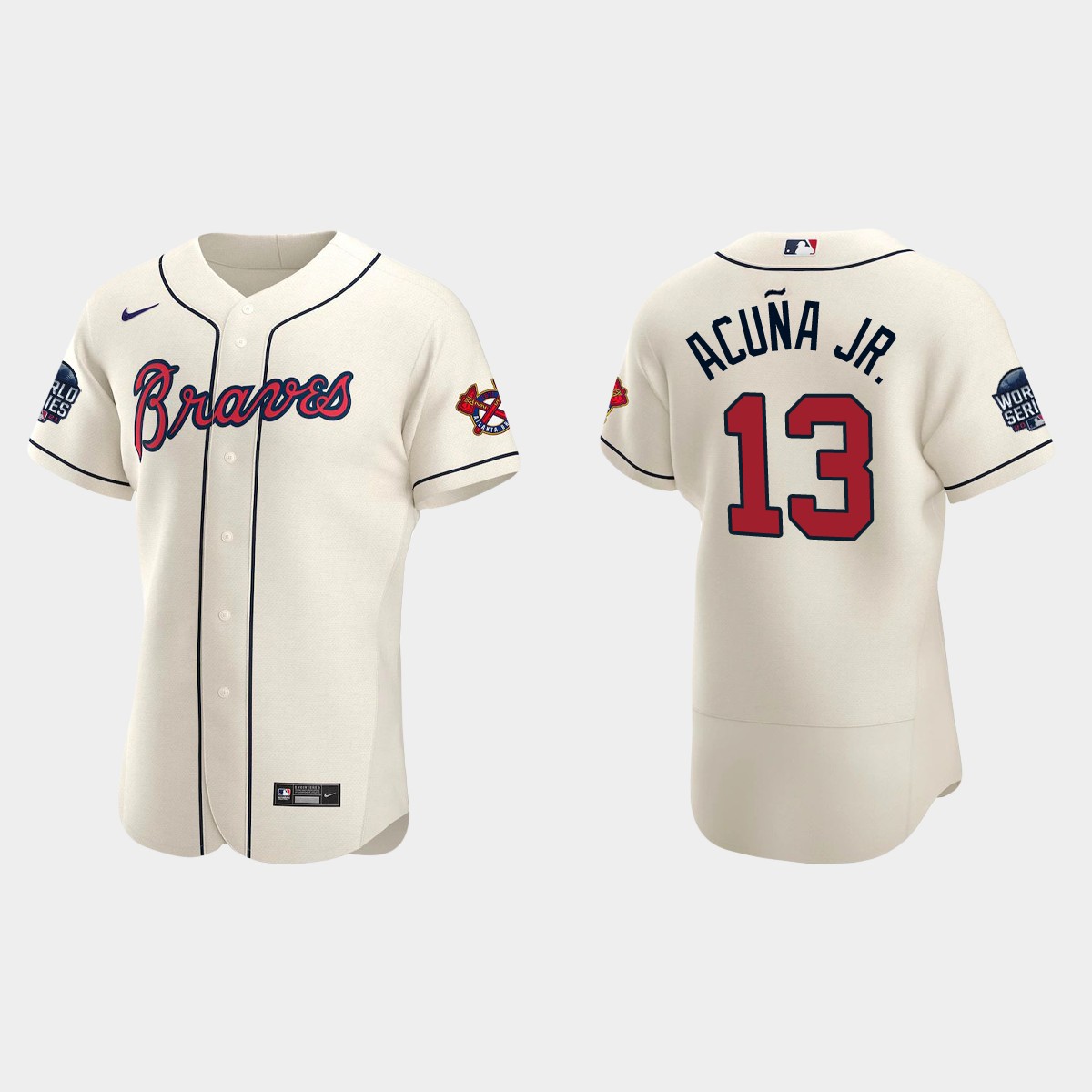 Ronald Acuna Jr. Atlanta Braves 2021 World Series Jersey - Cream