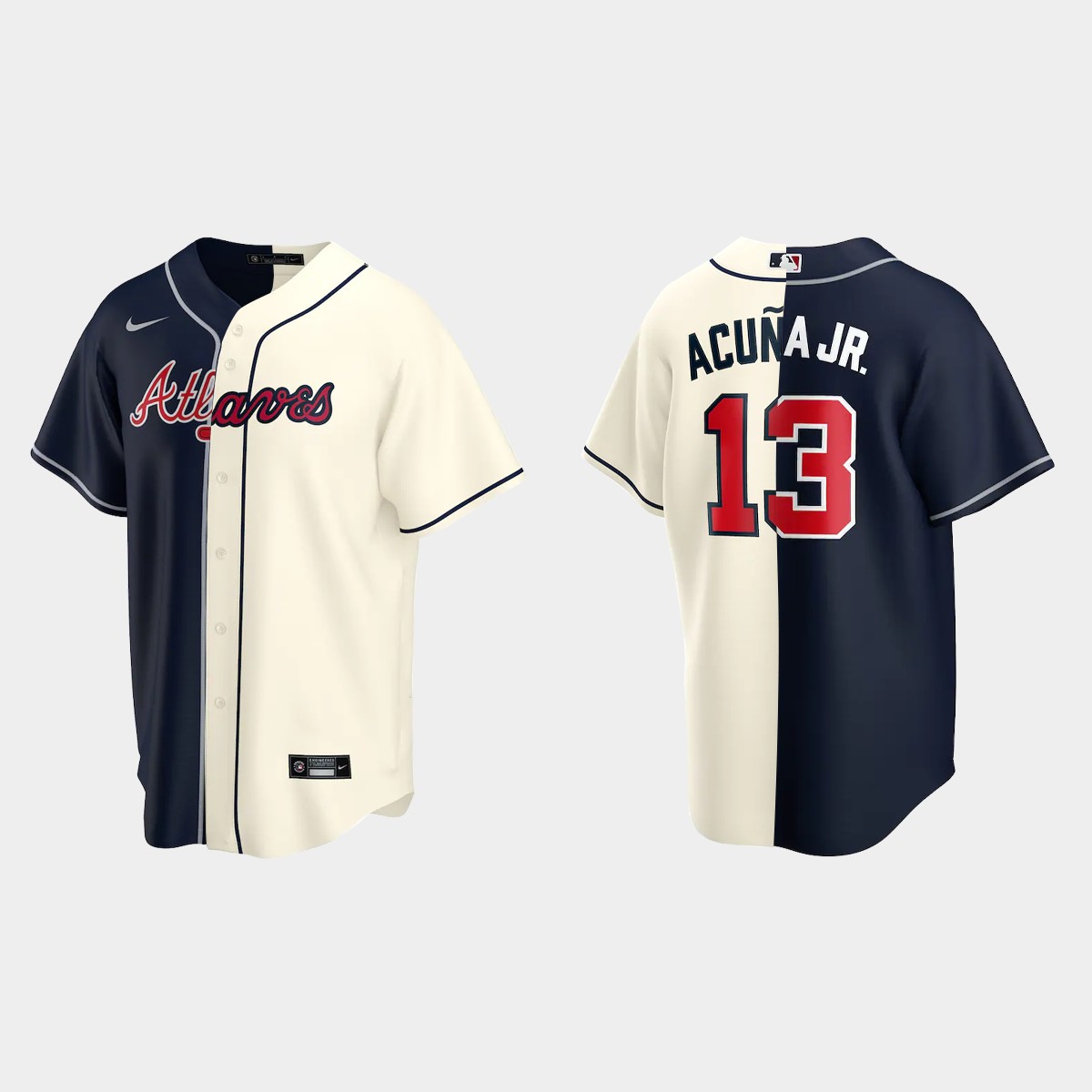 Ronald Acuna Jr. Atlanta Braves Split Jersey - Navy Gream