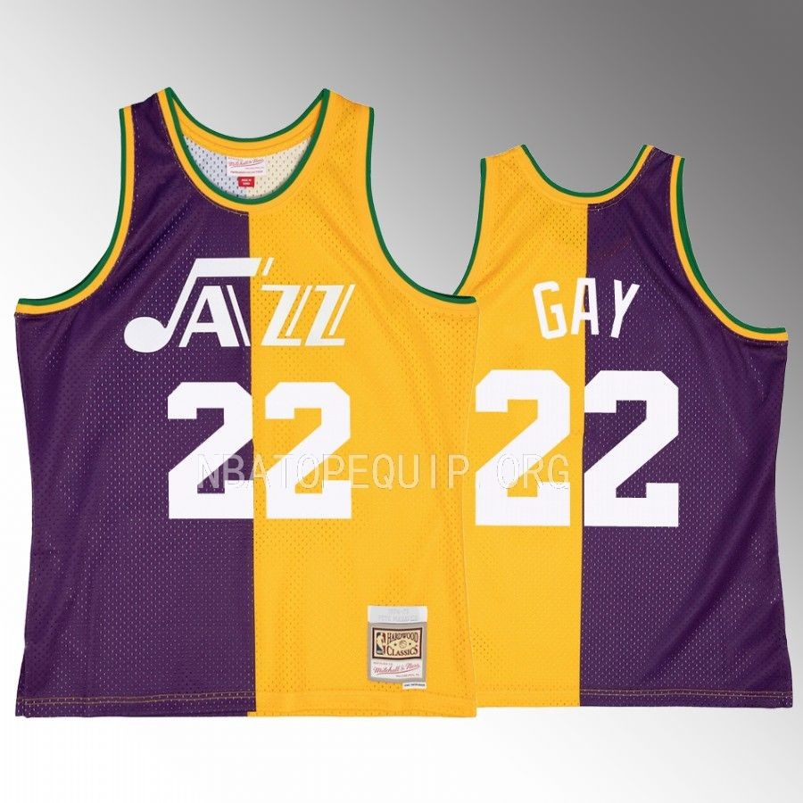 Rudy Gay New Orleans Jazz Jersey Hardwood Classics Purple Yellow #22 Split Swingman
