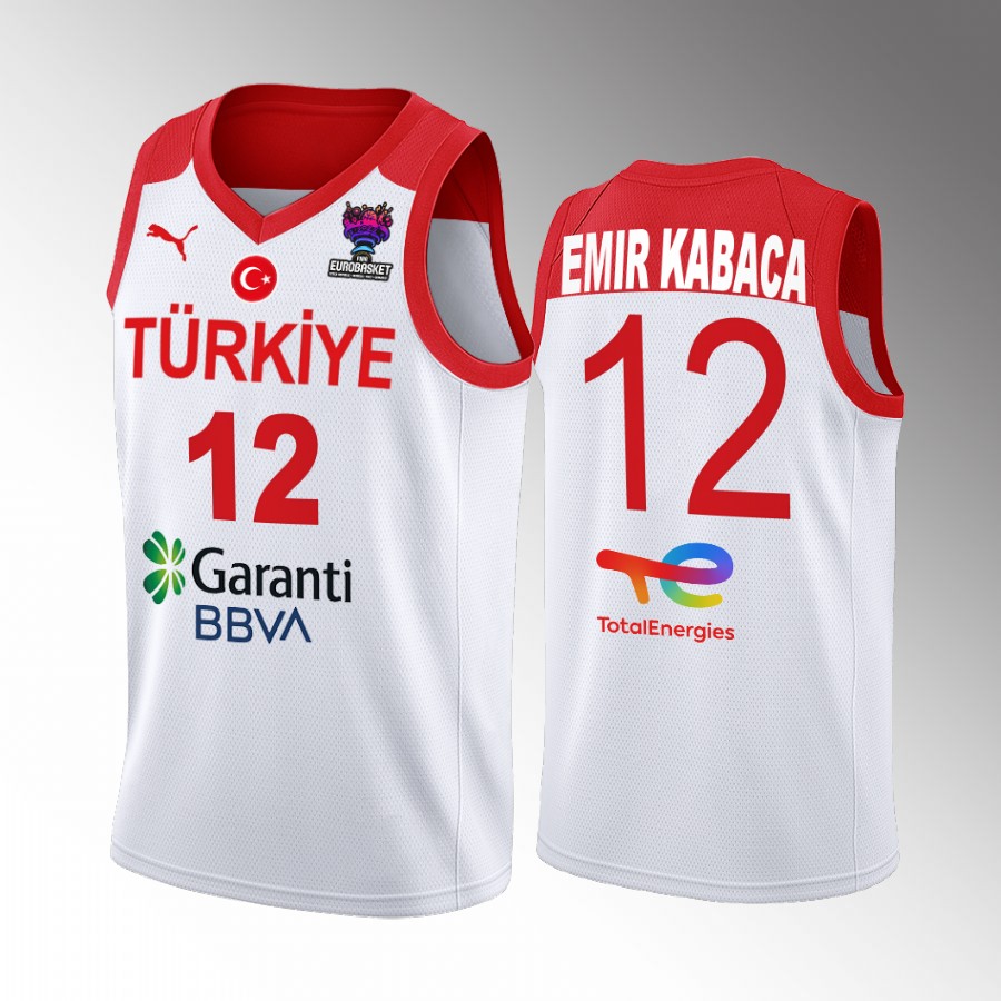 Sadık Emir Kabaca Turkey FIBA EuroBasket 2022 White Jersey Home #12
