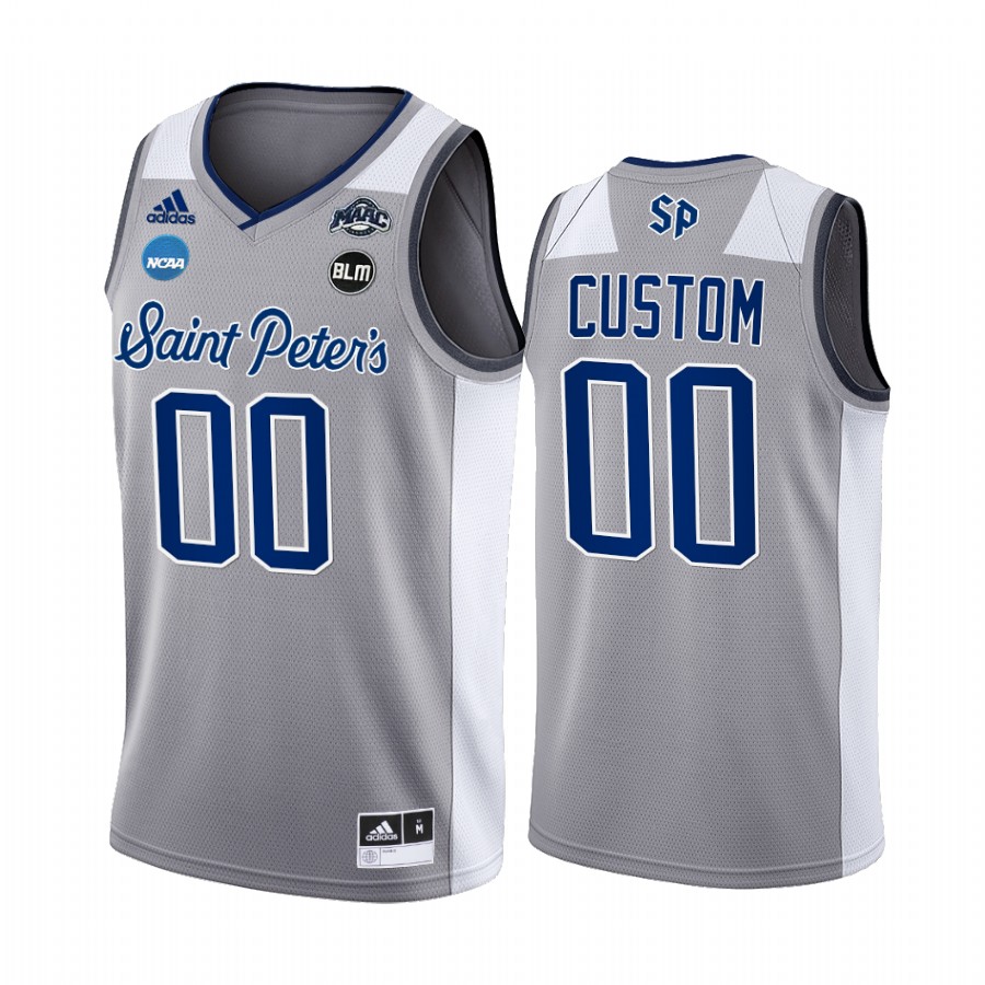 Saint Peter's Peacocks Custom Jersey 2022 NCAA March Madness Grey Sweet 16 Uniform
