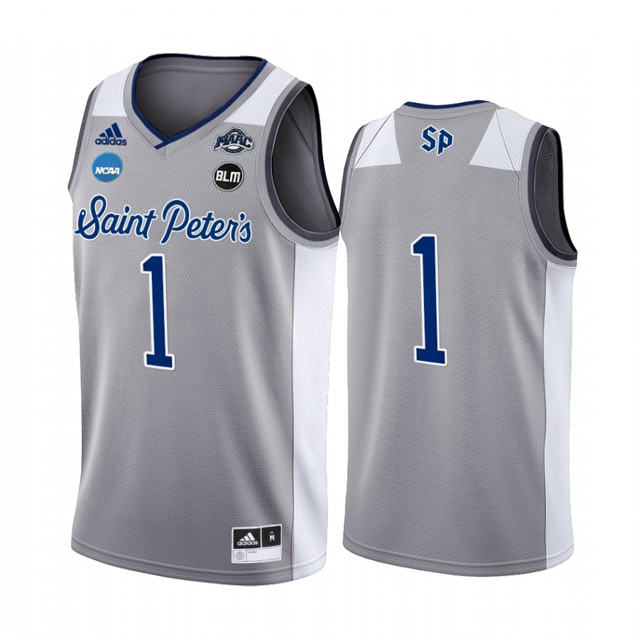 Saint Peter's Peacocks Jersey 2022 NCAA March Madness Grey Sweet 16 Uniform