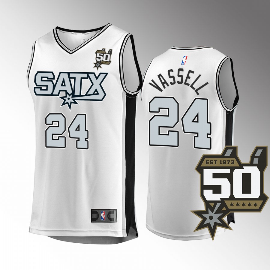 San Antonio Spurs #24 Devin Vassell Fast Break Jersey 2022-23 50th Anniversary White Association Edition