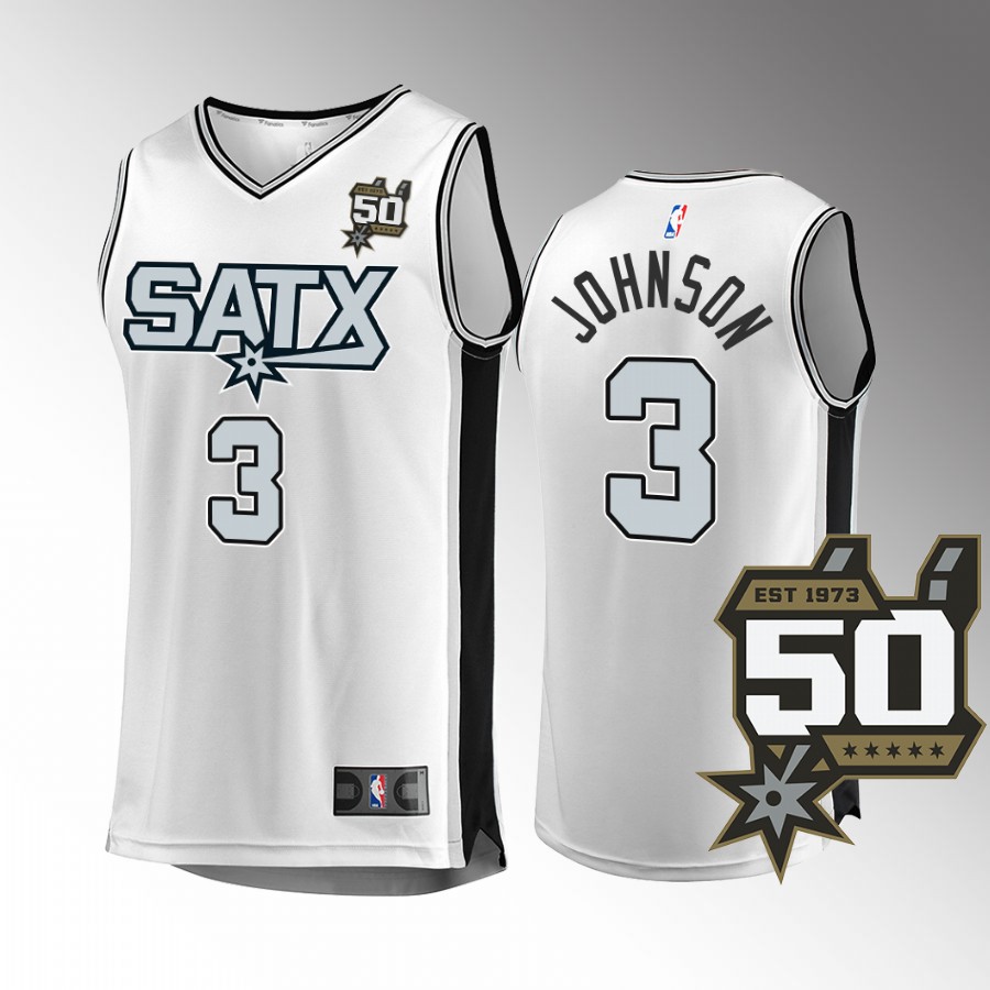 San Antonio Spurs #3 Keldon Johnson Fast Break Jersey 2022-23 50th Anniversary White Association Edition