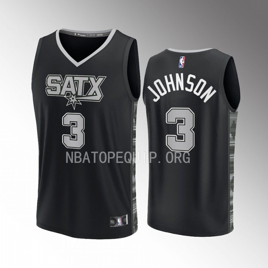 San Antonio Spurs #3 Keldon Johnson Statement Edition Jersey 2022-23 Fast Break  Black