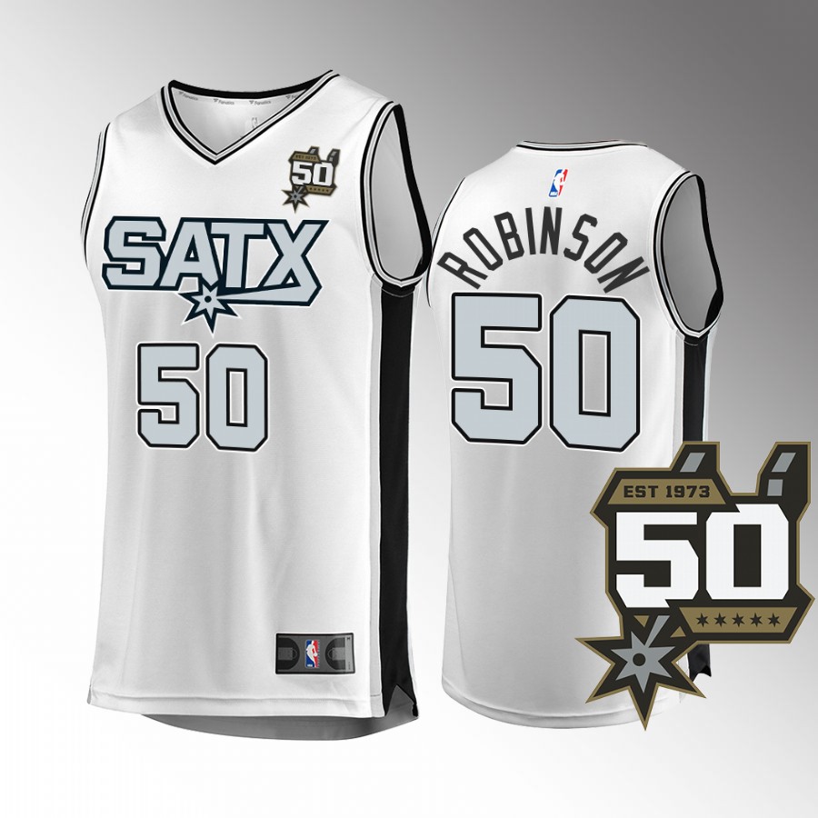 San Antonio Spurs #50 David Robinson Fast Break Jersey 2022-23 50th Anniversary White Association Edition