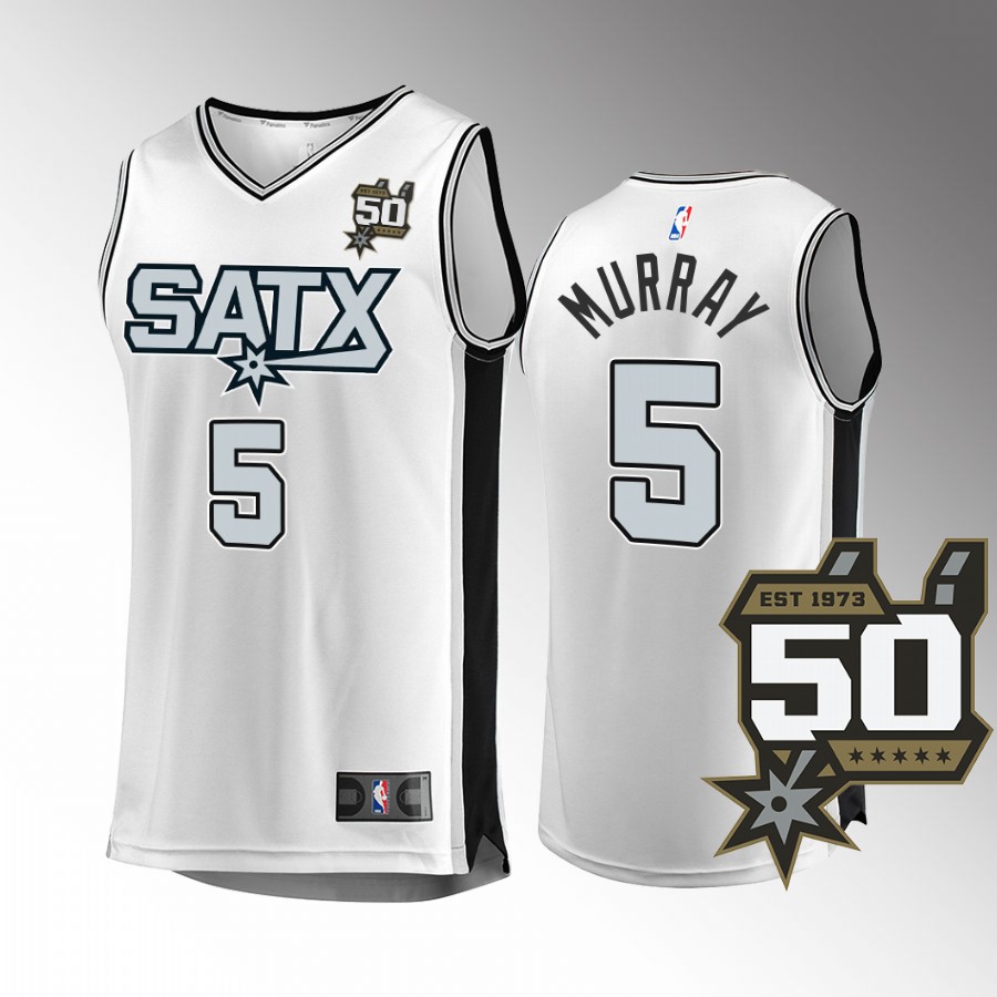 San Antonio Spurs #5 Dejounte Murray Fast Break Jersey 2022-23 50th Anniversary White Association Edition