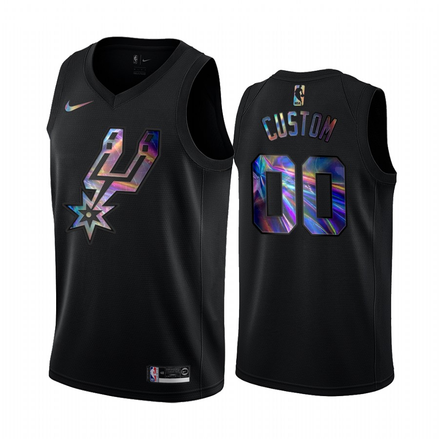 San Antonio Spurs Custom #00 Jersey Iridescent HWC Collection Black 2021 Limited