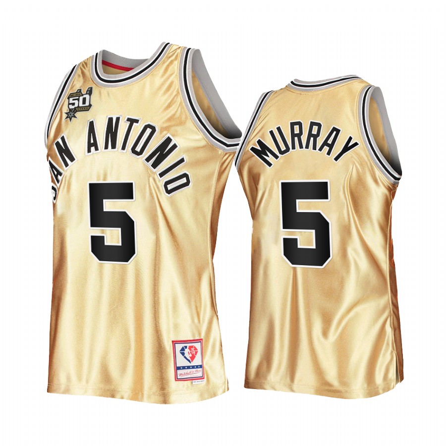San Antonio Spurs Dejounte Murray Gold 50th Anniversary Men Jersey Hardwood Classics