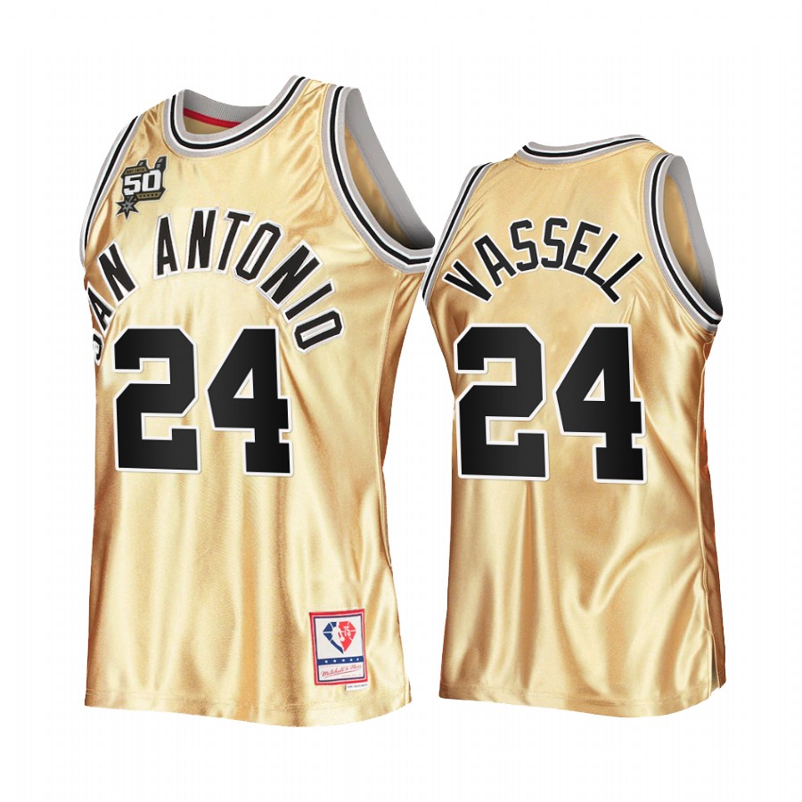 San Antonio Spurs Devin Vassell Gold 50th Anniversary Men Jersey Hardwood Classics