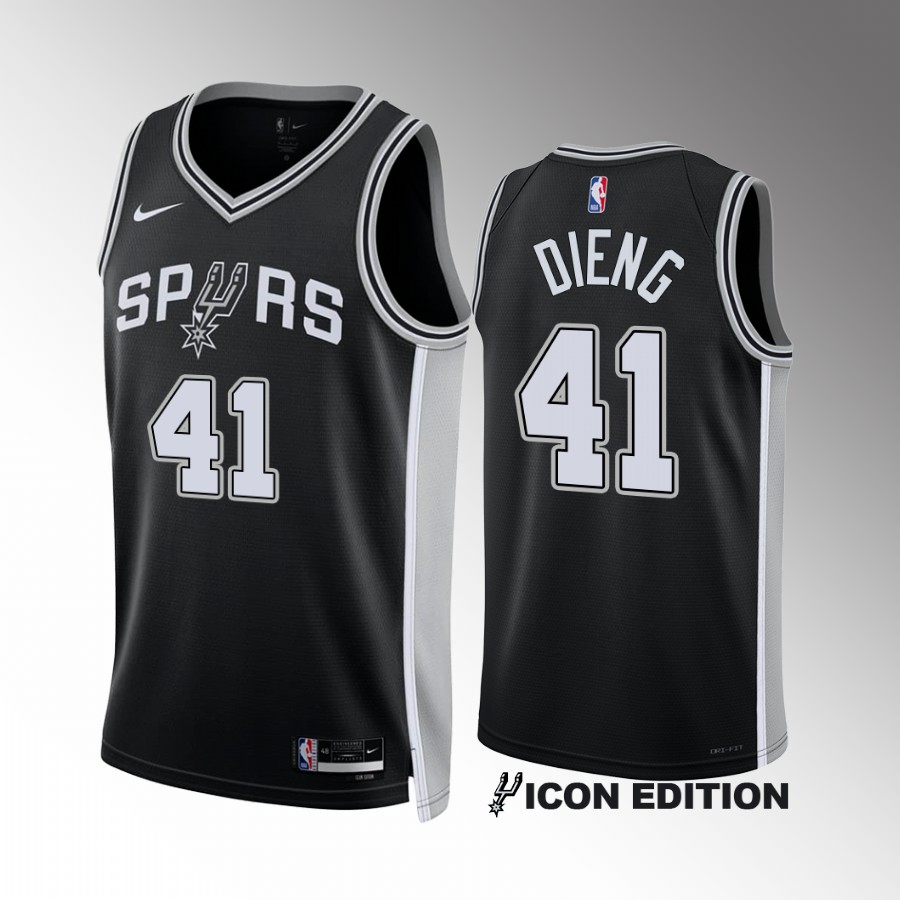 San Antonio Spurs Gorgui Dieng 2022-23 Icon Edition Black #41 Jersey Swingman
