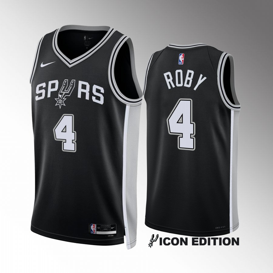 San Antonio Spurs Isaiah Roby 2022-23 Icon Edition Black #4 Jersey Swingman