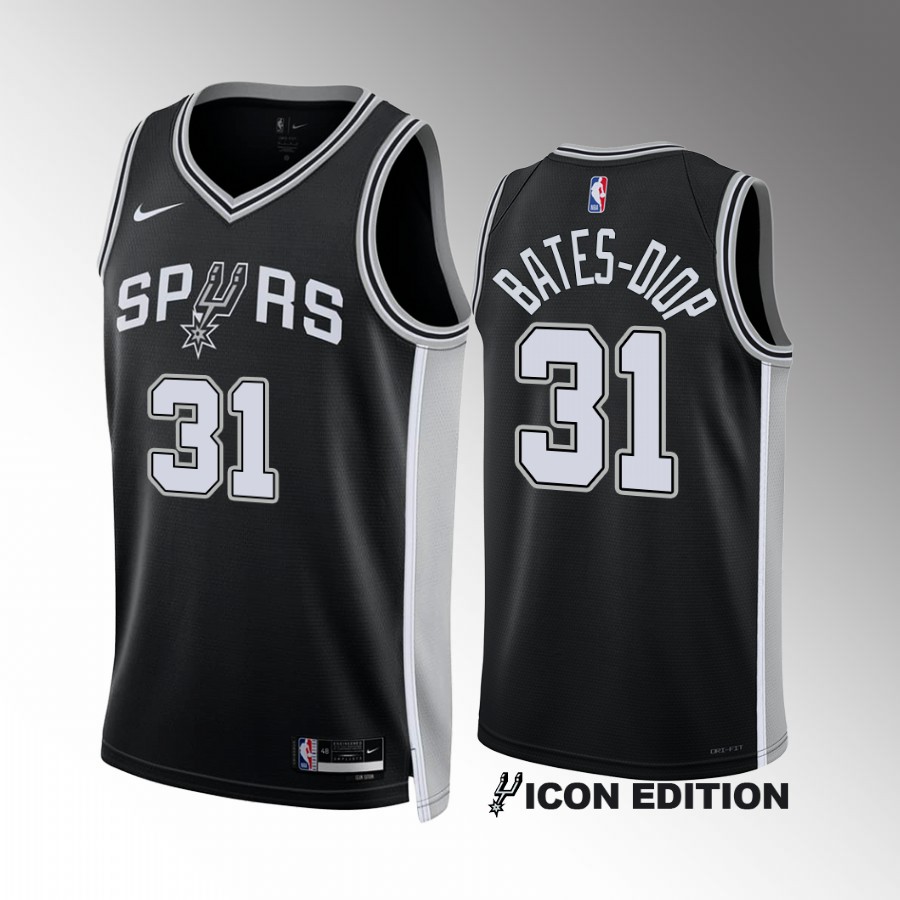 San Antonio Spurs Keita Bates-Diop 2022-23 Icon Edition Black #31 Jersey Swingman