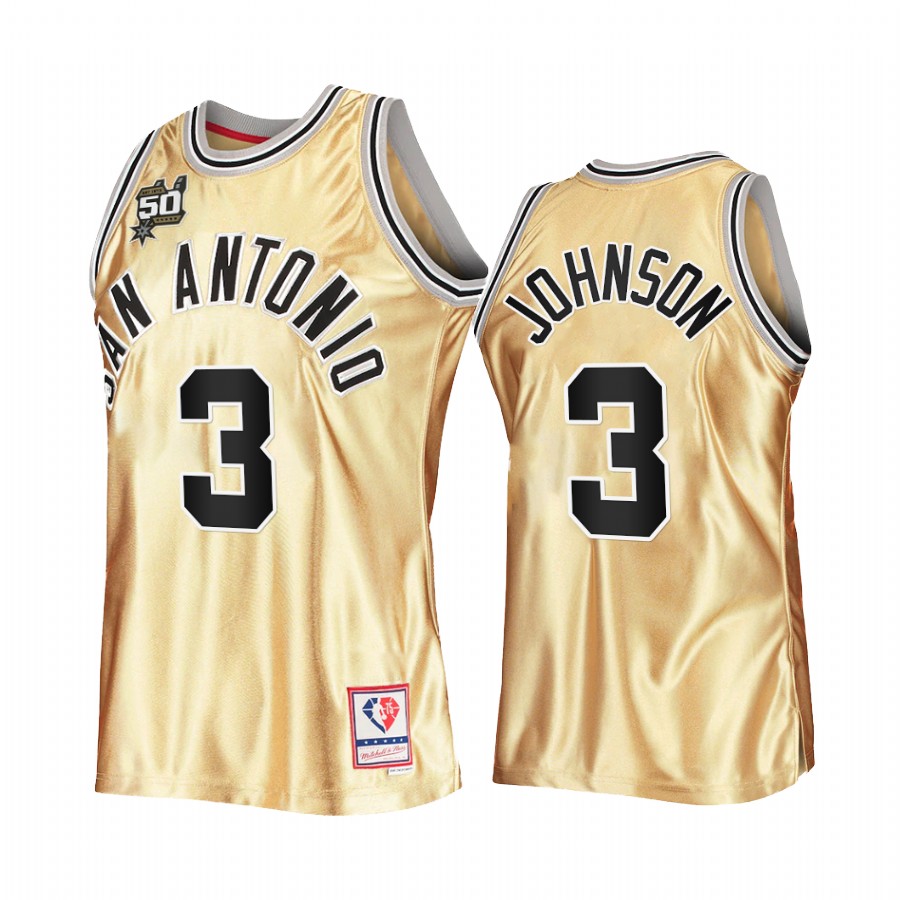 San Antonio Spurs Keldon Johnson Gold 50th Anniversary Men Jersey Hardwood Classics