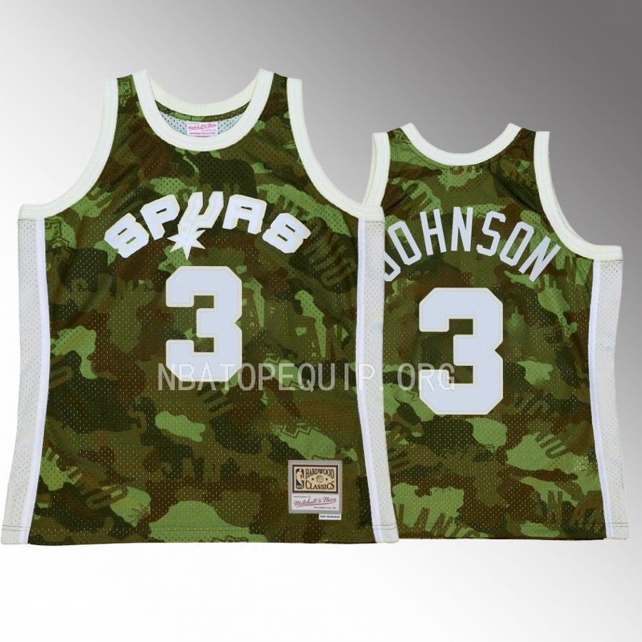 San Antonio Spurs Keldon Johnson Green Ghost Camo Men Jersey Hardwood Classics