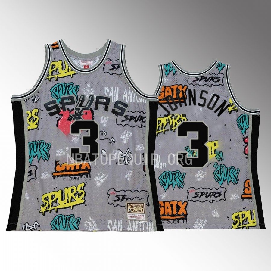 San Antonio Spurs Keldon Johnson Grey Slap Sticker Men Jersey HWC Swingman