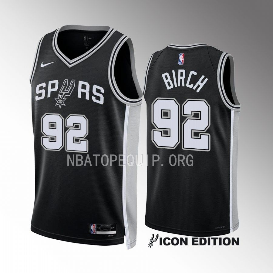 San Antonio Spurs Khem Birch 2022-23 Icon Edition Black #92 Jersey Swingman