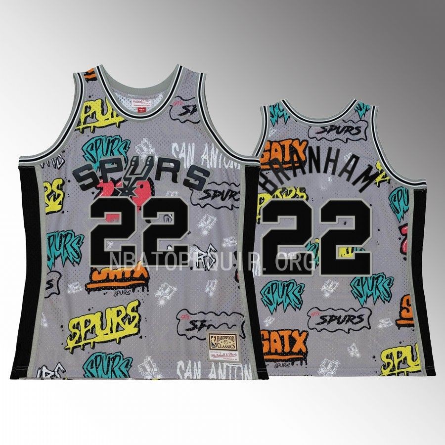 San Antonio Spurs Malaki Branham Grey Slap Sticker Men Jersey HWC Swingman