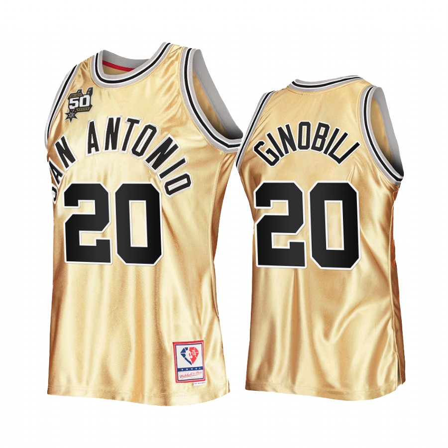 San Antonio Spurs Manu Ginobili Gold 50th Anniversary Men Jersey Hardwood Classics