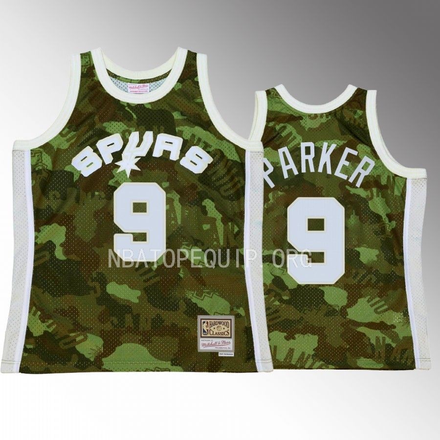 San Antonio Spurs Tony Parker Green Ghost Camo Men Jersey Hardwood Classics
