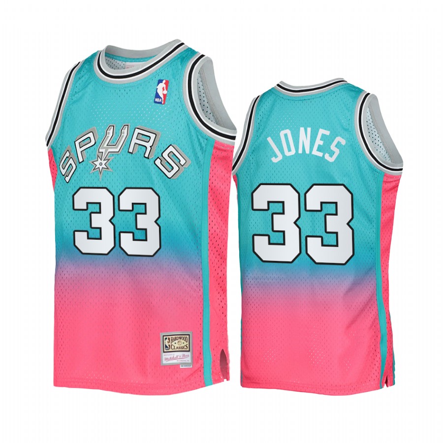 San Antonio Spurs Tre Jones Blue Pink Fadeaway Men Jersey Mitchell Ness
