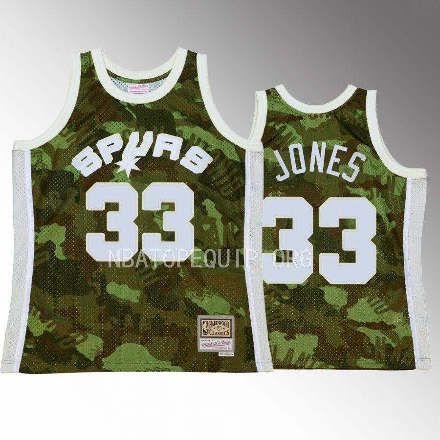 San Antonio Spurs Tre Jones Green Ghost Camo Men Jersey Hardwood Classics