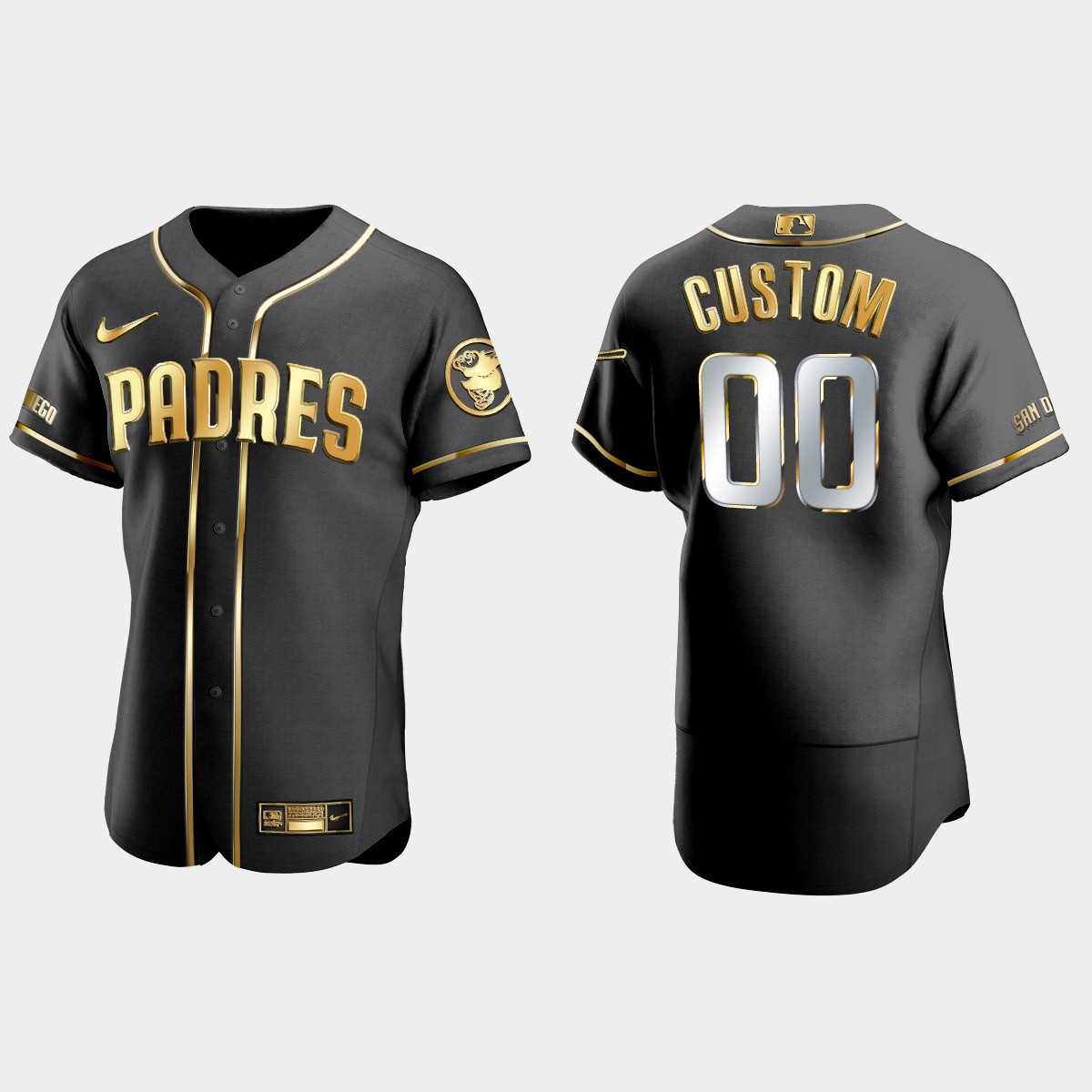 San Diego Padres #00 Custom Golden Edition Jersey - Black