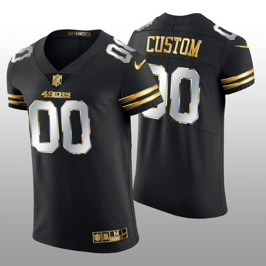 San Francisco 49ers Custom Black Elite Jersey Golden Edition Men's