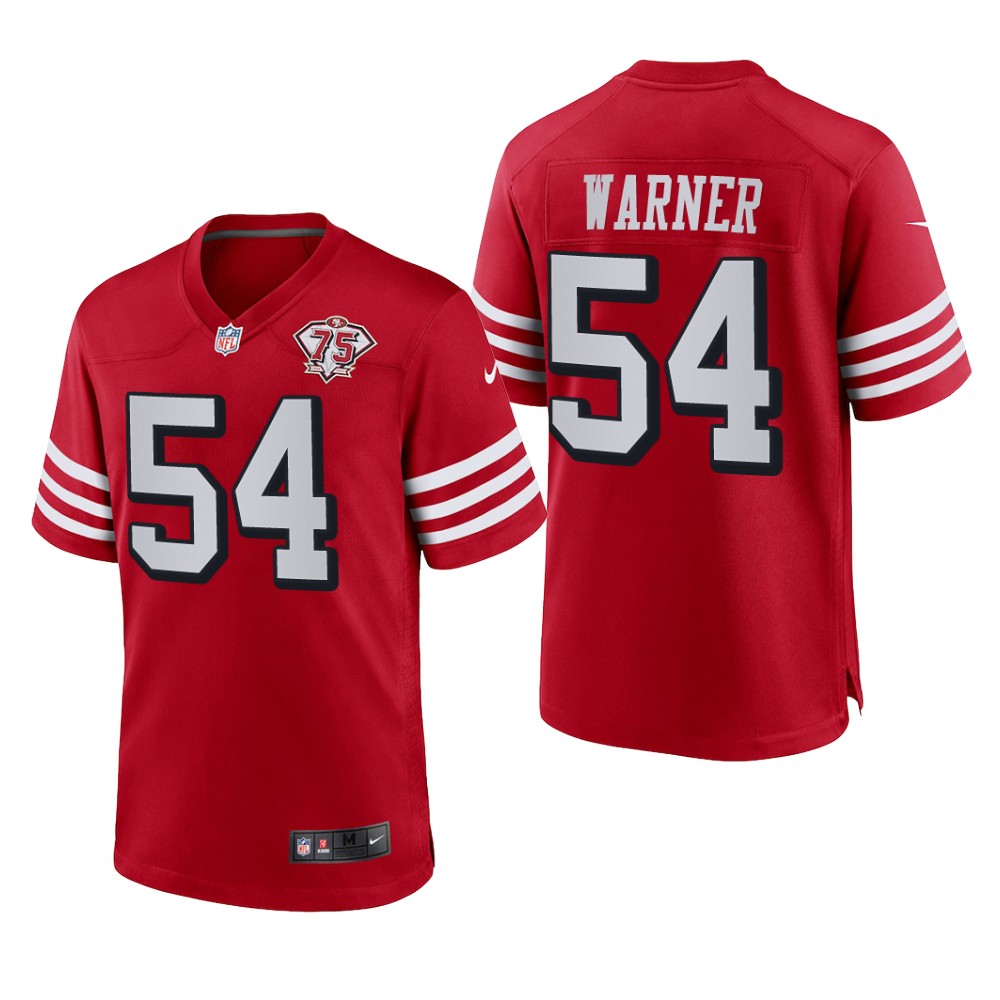 San Francisco 49ers Fred Warner Scarlet Jersey 75th Anniversary - Men's