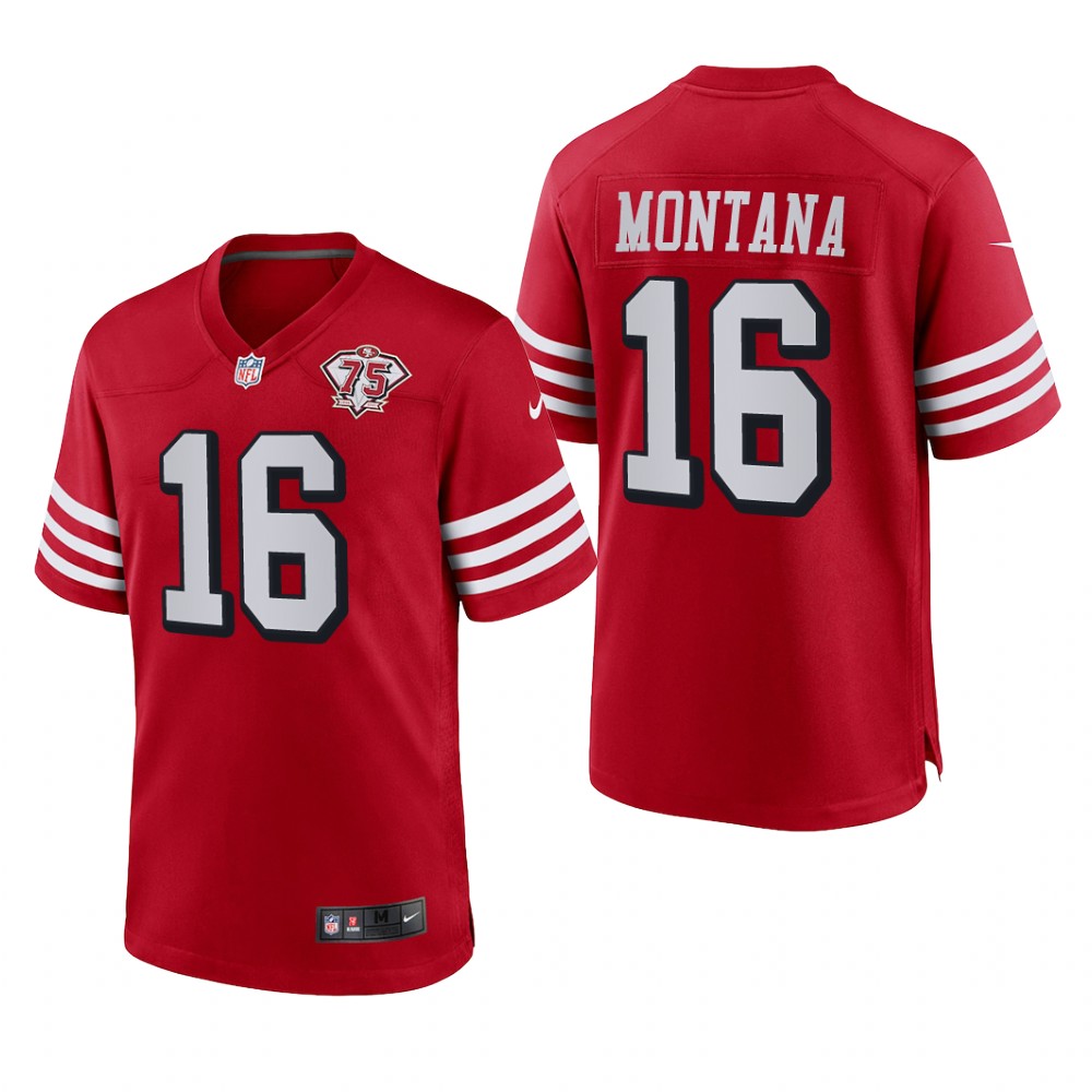 San Francisco 49ers Joe Montana Scarlet Alternate Game Jersey 75th Anniversary - Men's