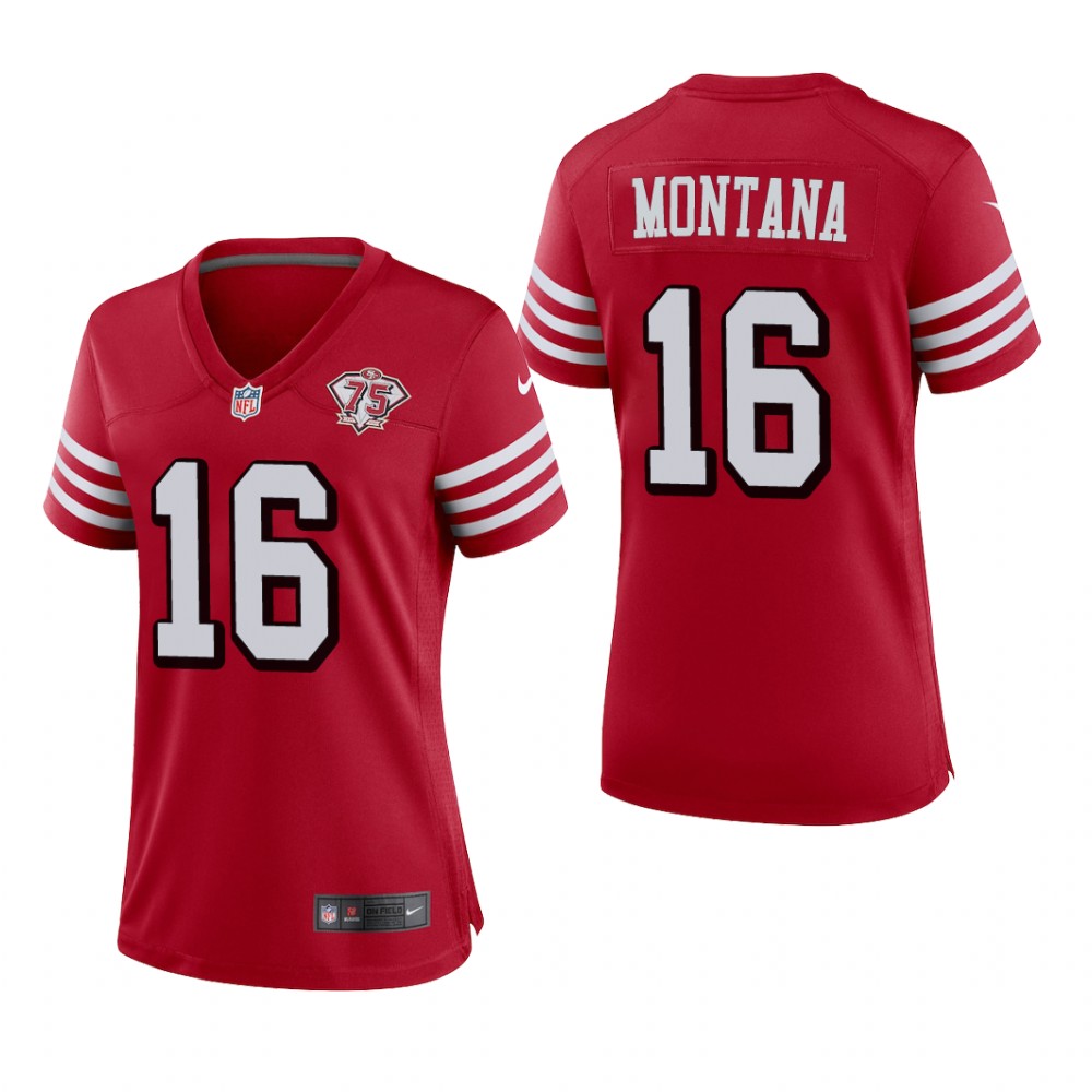 San Francisco 49ers Joe Montana Scarlet Jersey 75th Anniversary - Women's