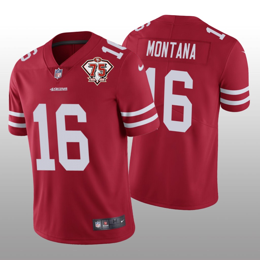 San Francisco 49ers Joe Montana Scarlet Limited 75th Anniversary Patch - Men's