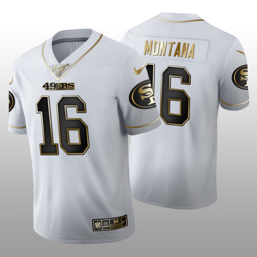 San Francisco 49ers Joe Montana White Golden Edition Jersey 100th Season Men's