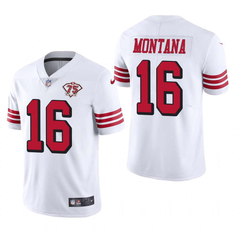 San Francisco 49ers Joe Montana White Throwback Limited Jersey 75th Anniversary - Men's