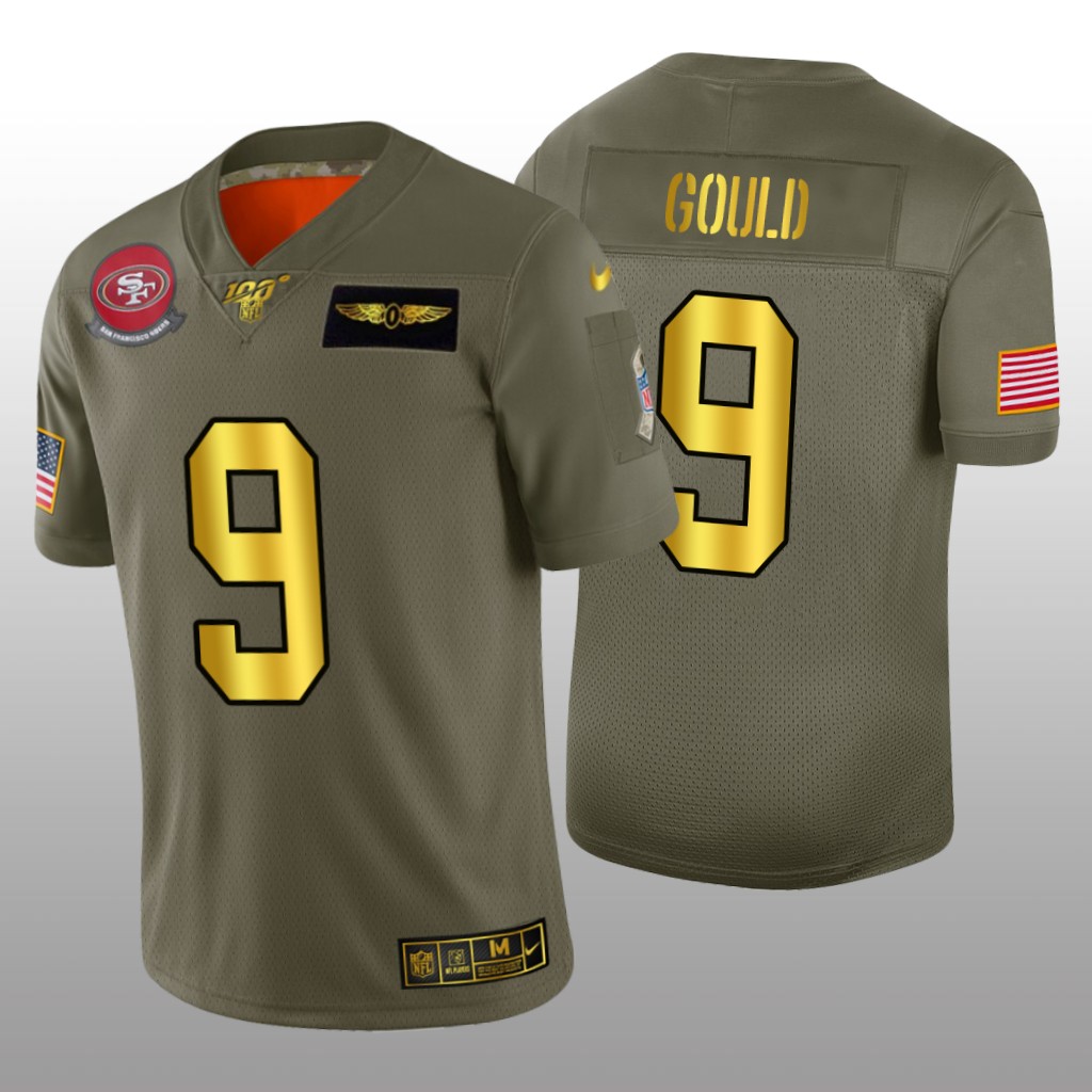 San Francisco 49ers Robbie Gould Olive Golden NFL 100 Jersey 2019 Salute to Service - Men's