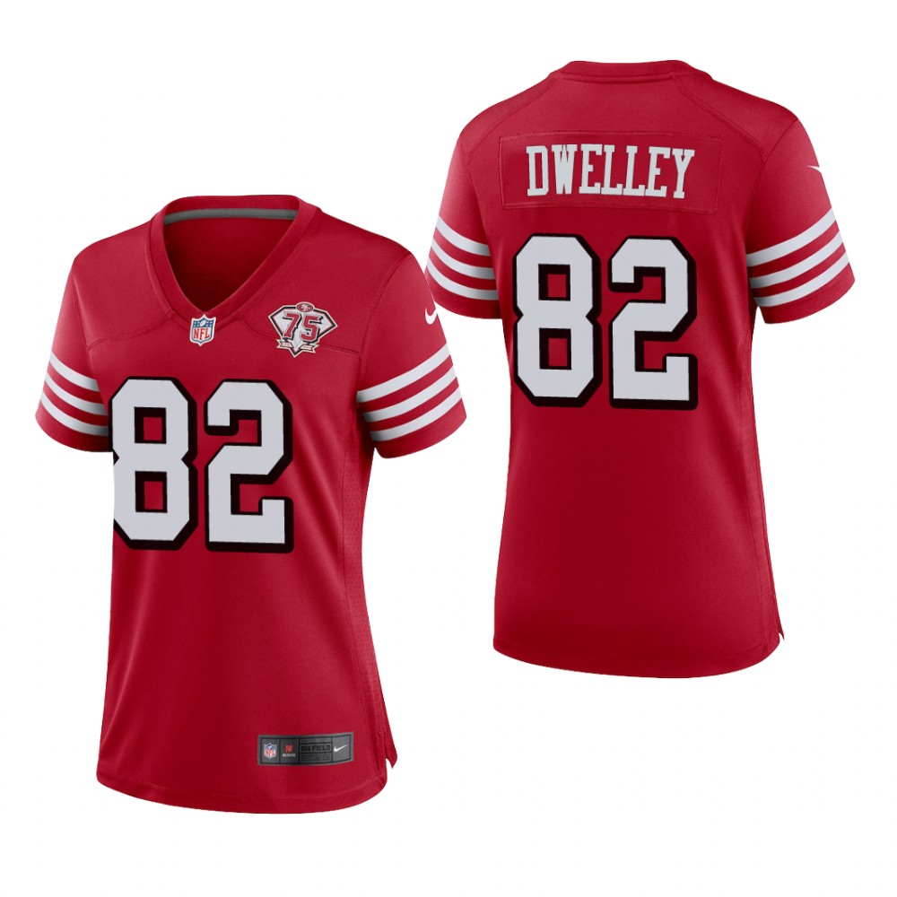 San Francisco 49ers Ross Dwelley Scarlet Jersey 75th Anniversary - Women's