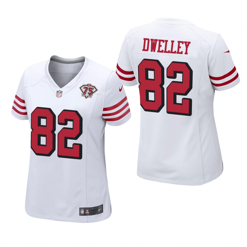 San Francisco 49ers Ross Dwelley White Jersey 75th Anniversary - Women's