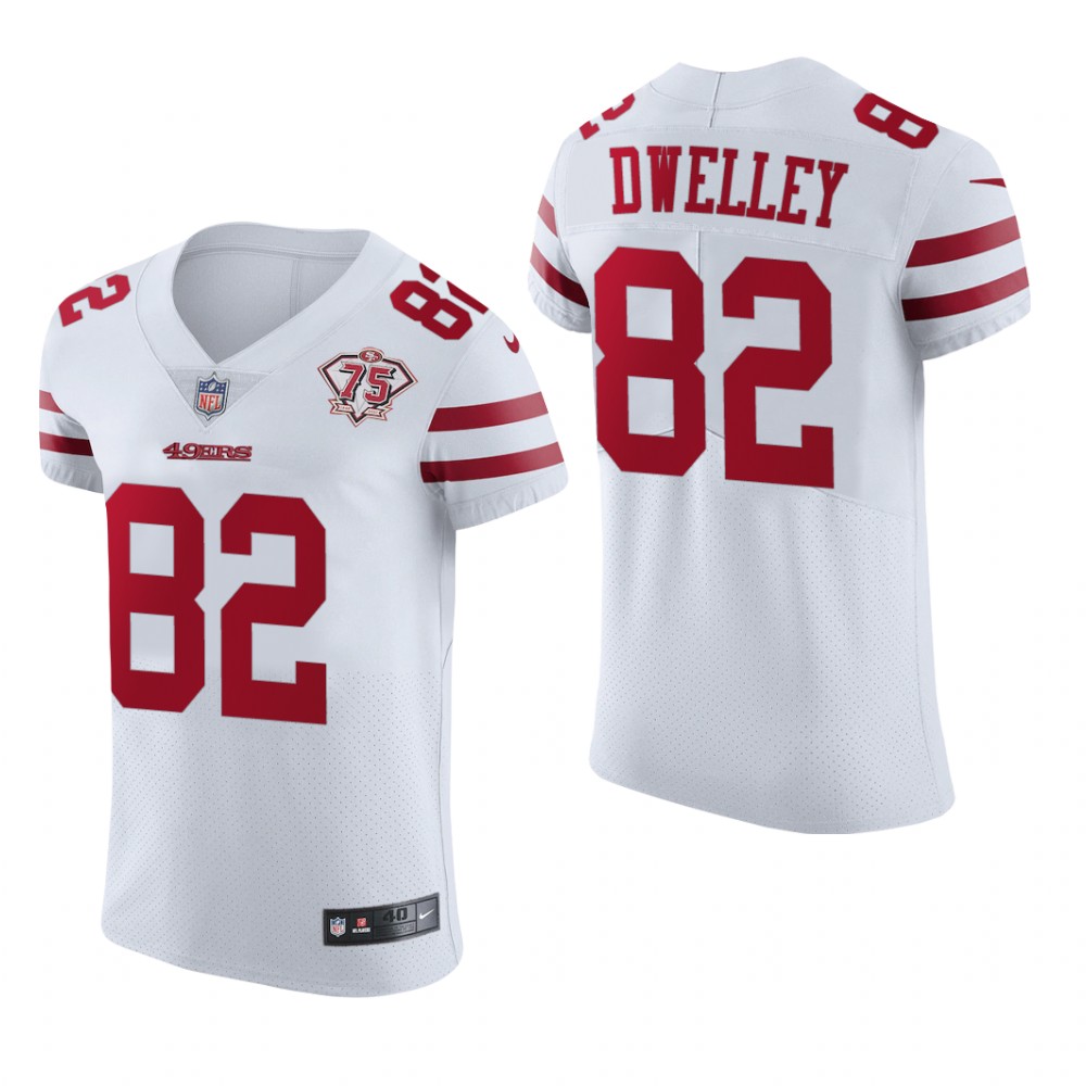 San Francisco 49ers Ross Dwelley White Jersey 75th Anniversary Men's