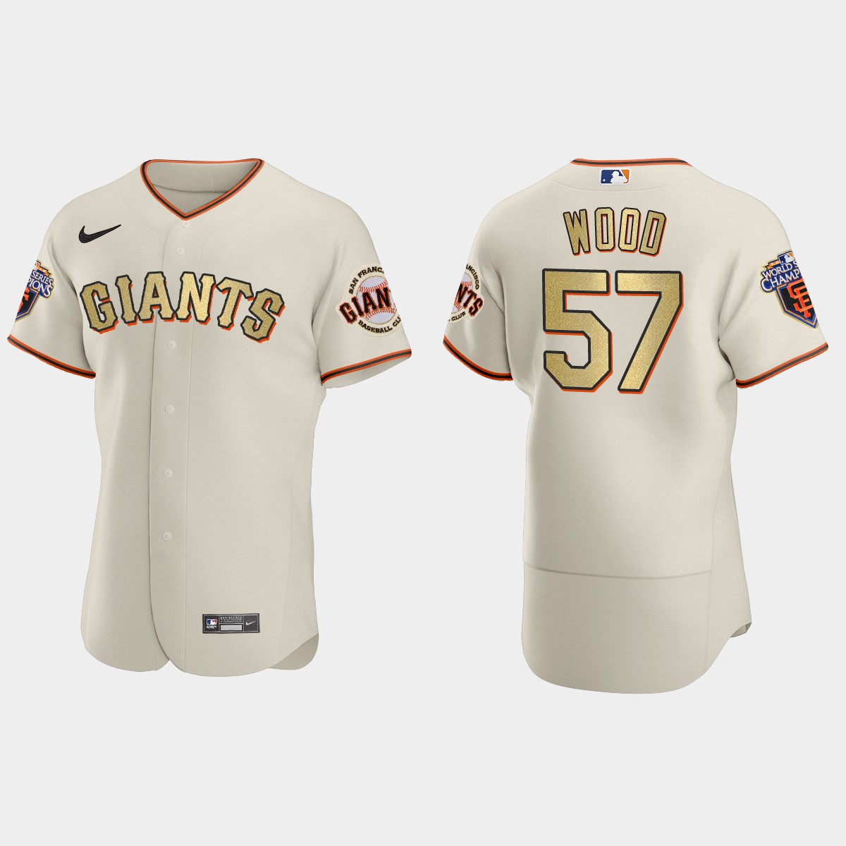 San Francisco Giants Alex Wood Cream Gold 2010 World Series Champions Jersey