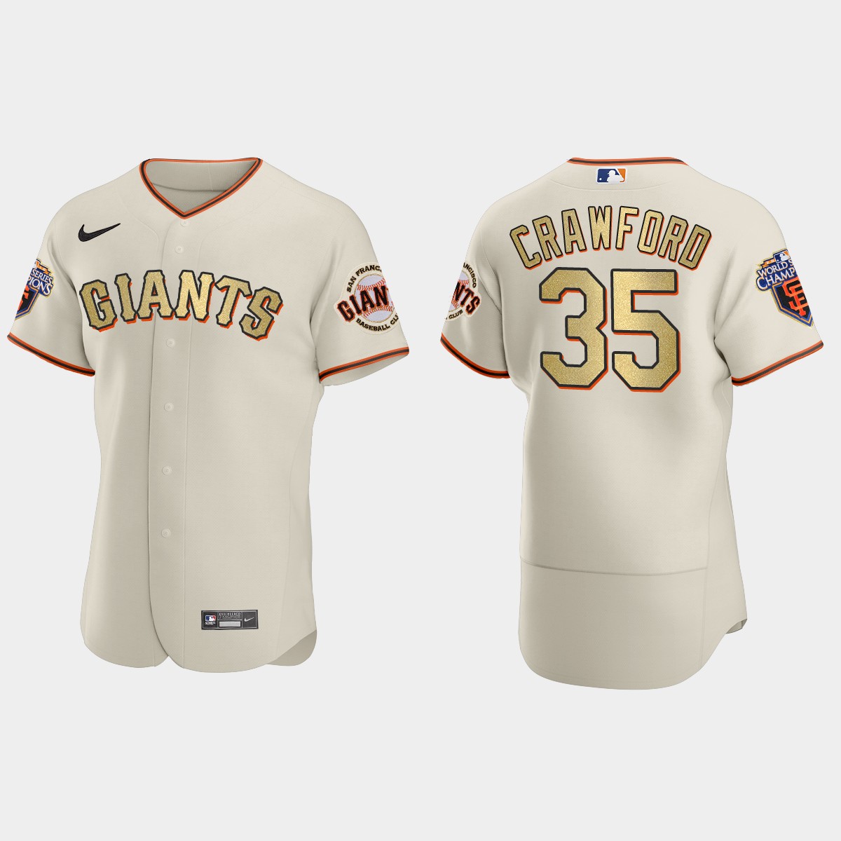 San Francisco Giants Brandon Crawford Cream Gold 2010 World Series Champions Jersey