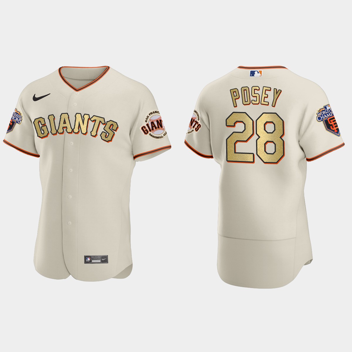 San Francisco Giants Buster Posey Cream Gold 2010 World Series Champions Jersey
