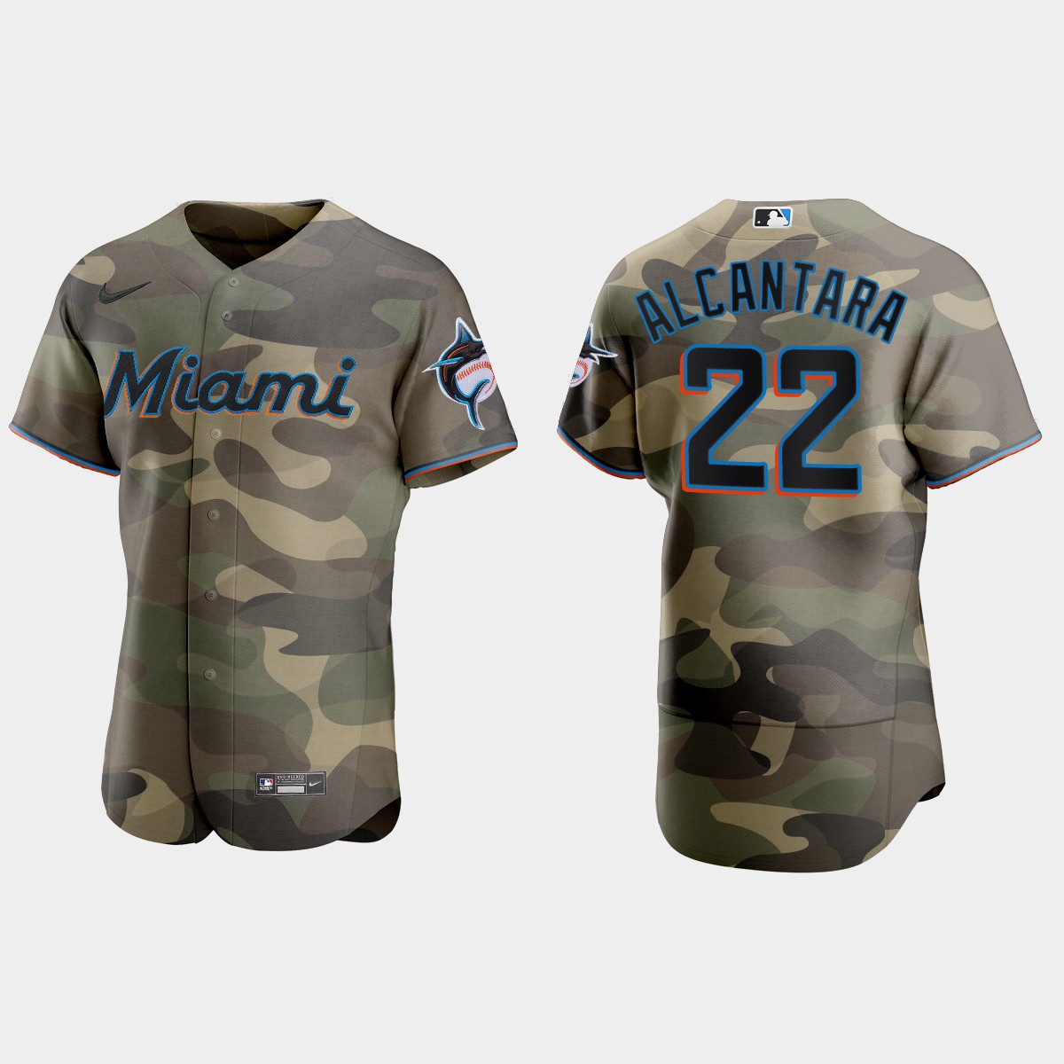 Sandy Alcantara Miami Marlins 2021 National Armed Forces Day Jersey - Camo